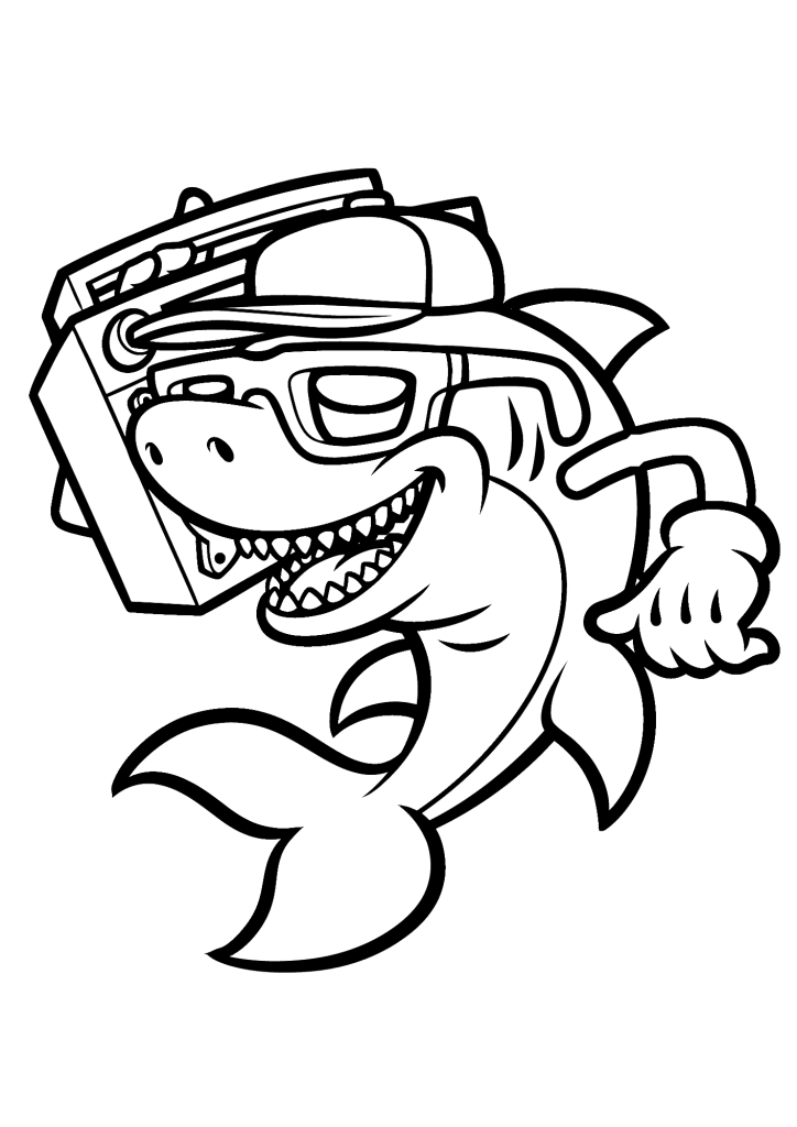 Shark Dance Urban Retro Cartoon Coloring Page
