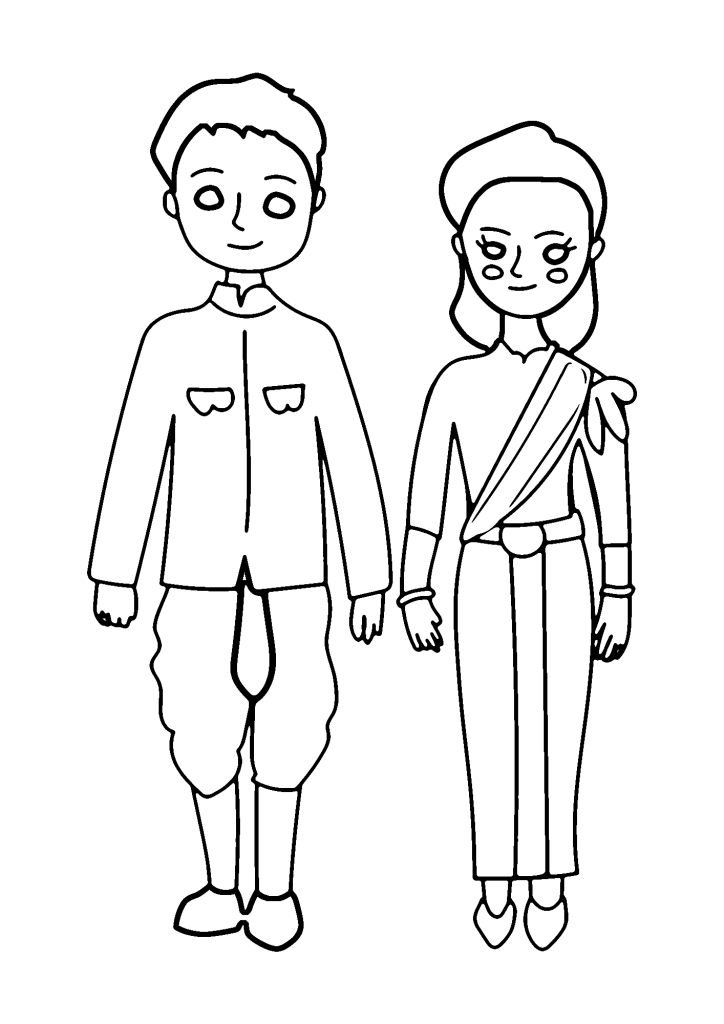 Thai Wedding Dress Couple Coloring Page