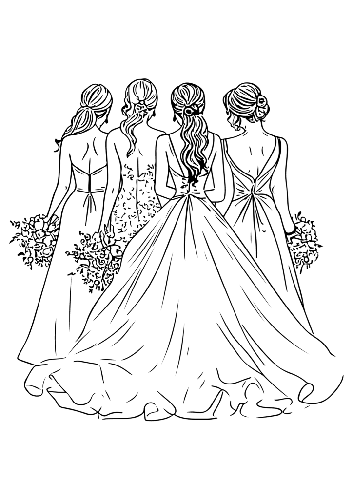 Wedding Dress Bride Coloring Page