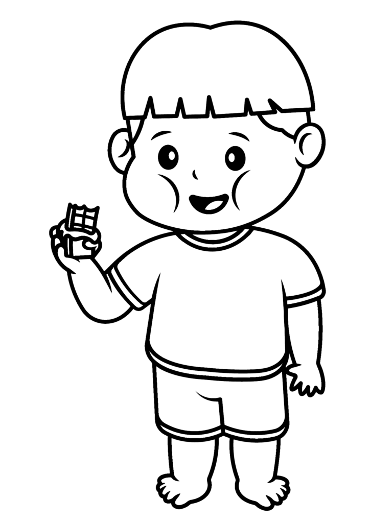 Boy Eating Chocolate Coloring Page