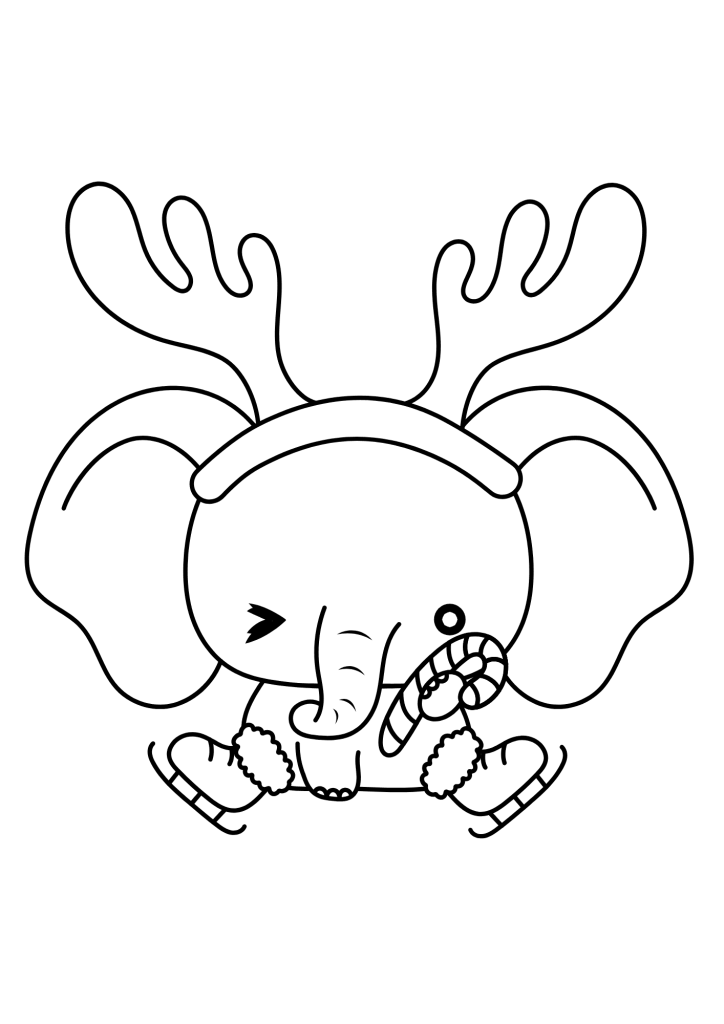 Cute Elephant Merry Christmas Coloring Page