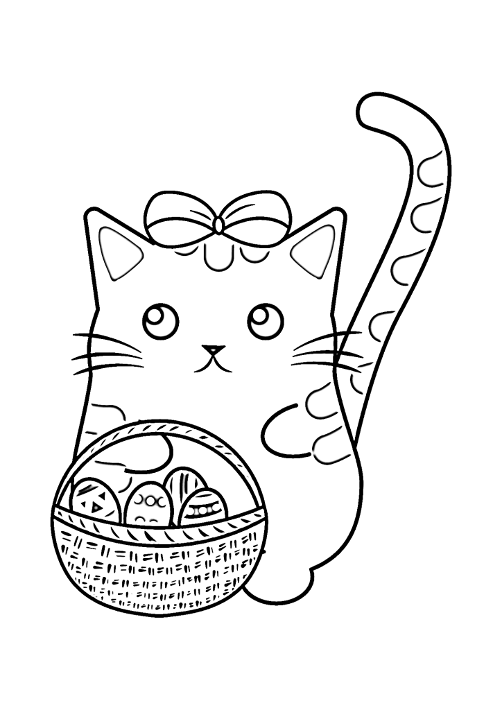 Cute Cat Easter Egg Coloring Page