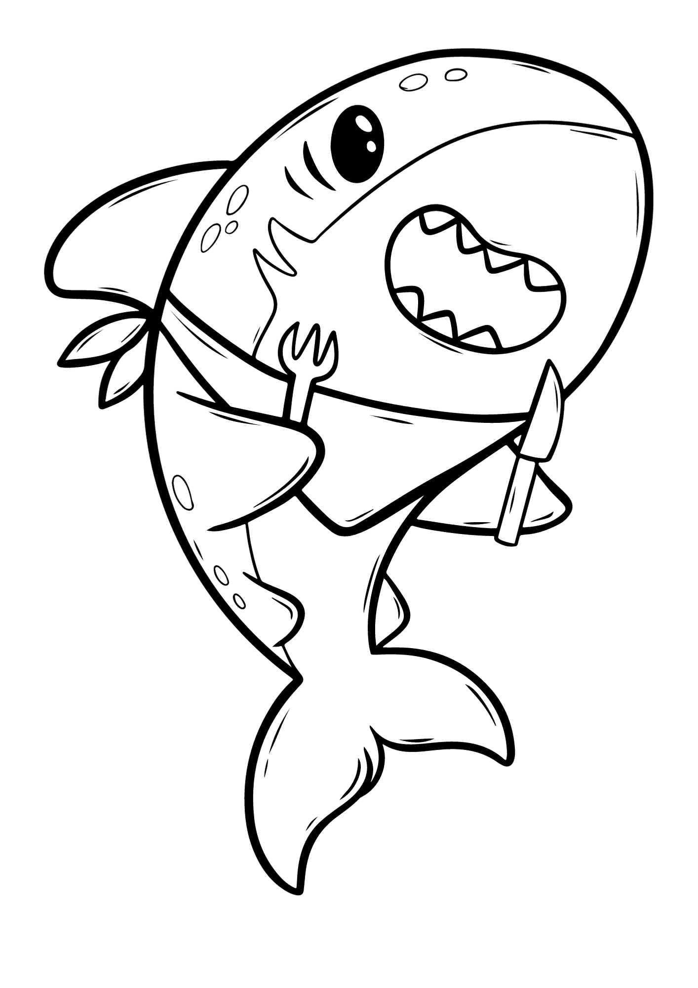 Cute Sharks Cartoon Coloring Page