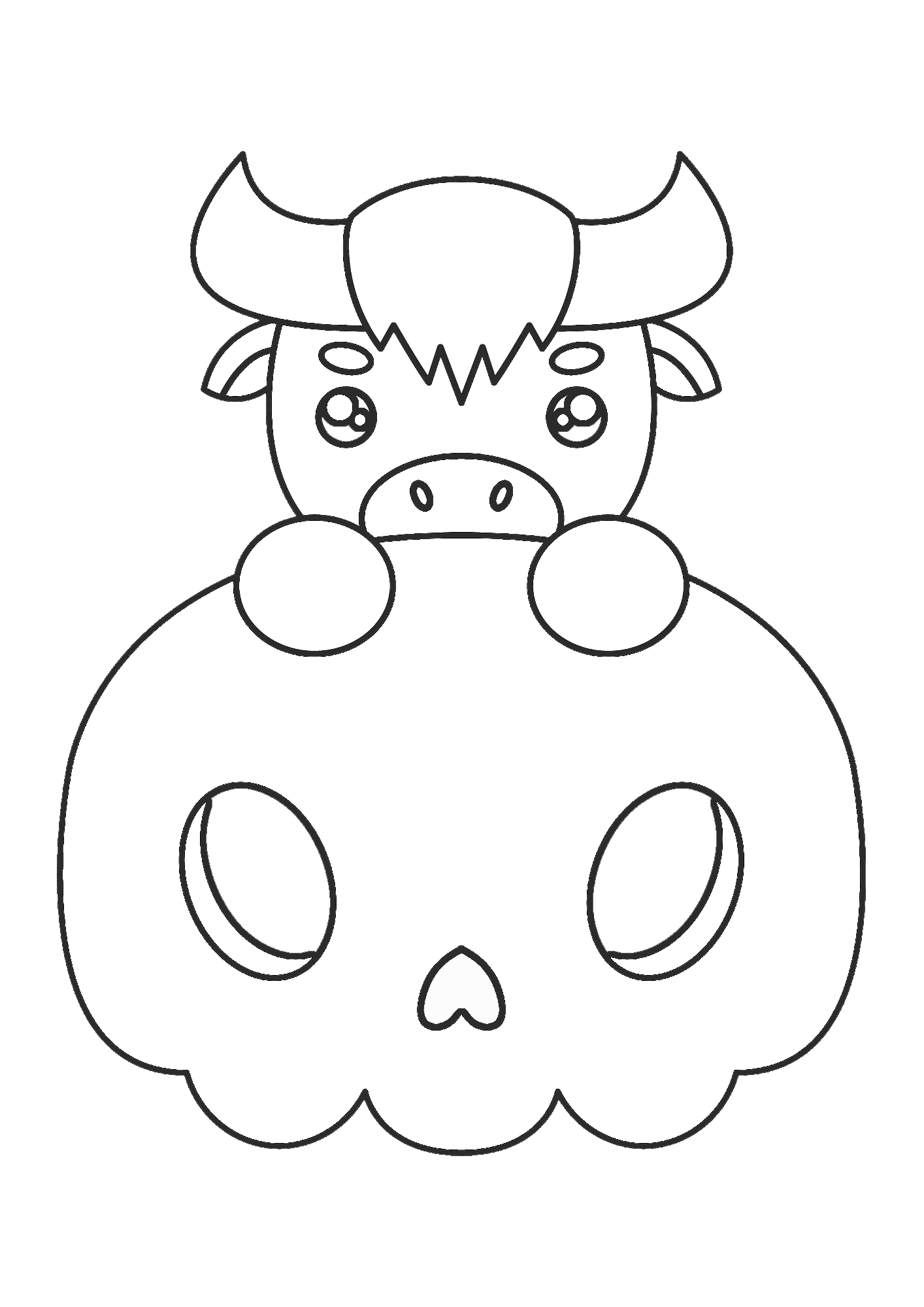 Cute Skull Buffalo Cartoon Character