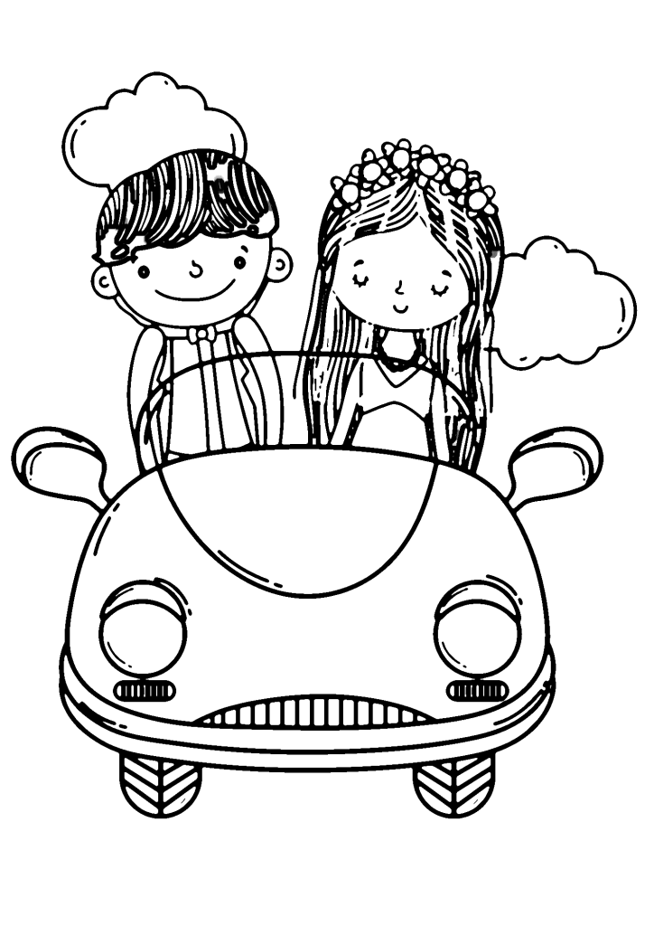 Happy Wedding Drawing For Children Coloring Page