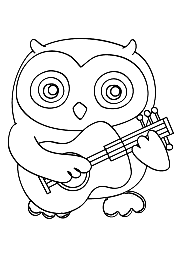 Owl With Guitar Coloring Pages