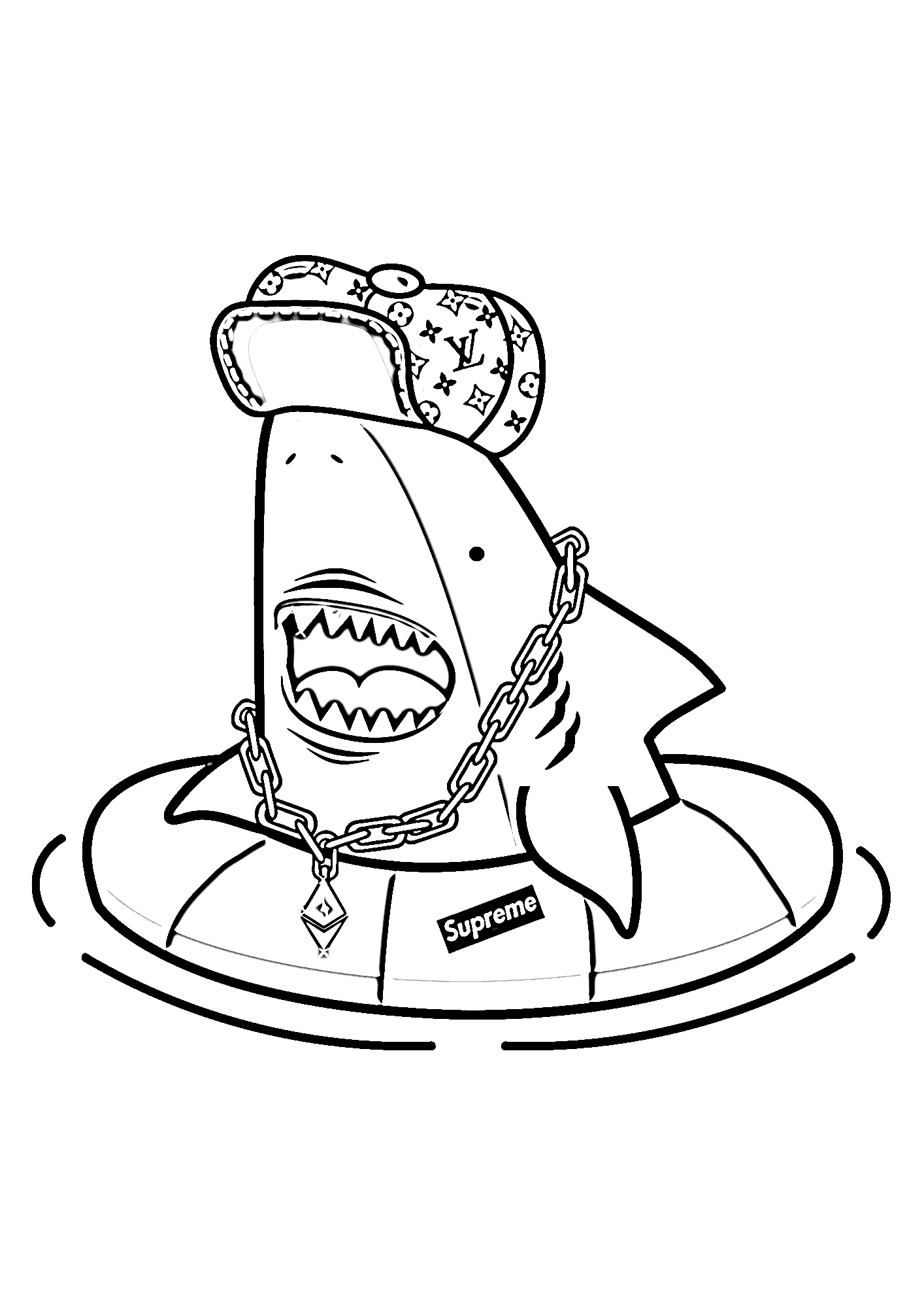 Sweet Shark Swimming To Color