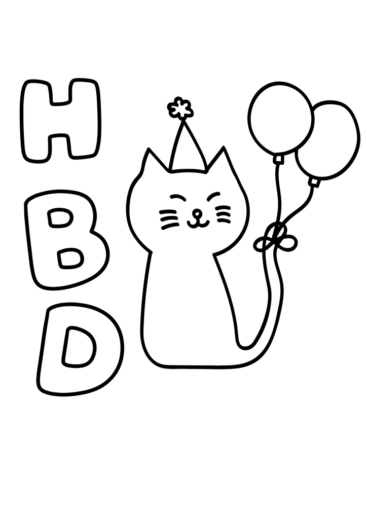 Birthday Pets Cat Coloring Page
