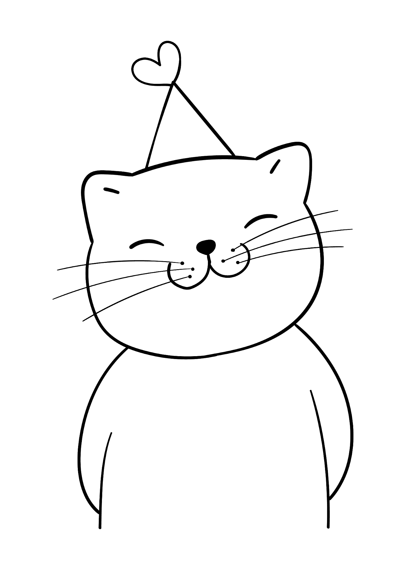 Cat With Party Hat Coloring Page