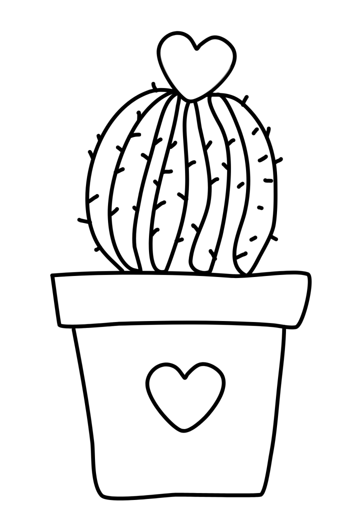 Cute Catus And Heart Icon Coloring Page