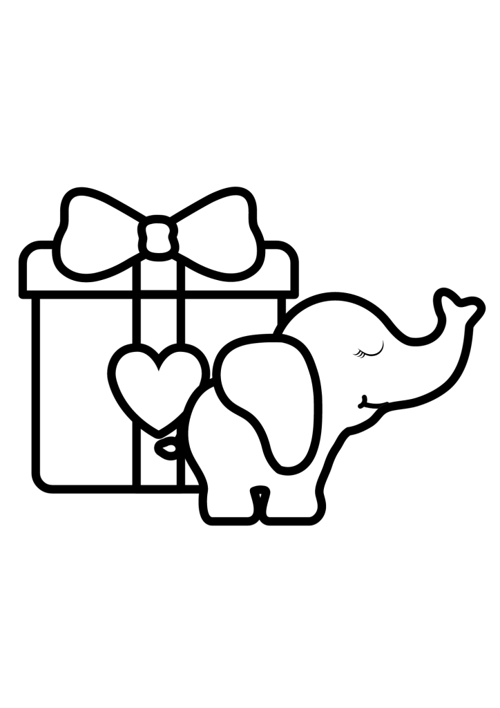 Gift Box Present With Elephant Coloring Page