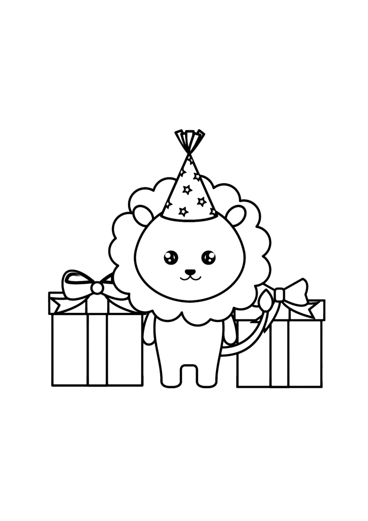 Happy Birthday Card With Cute Lion Coloring Page