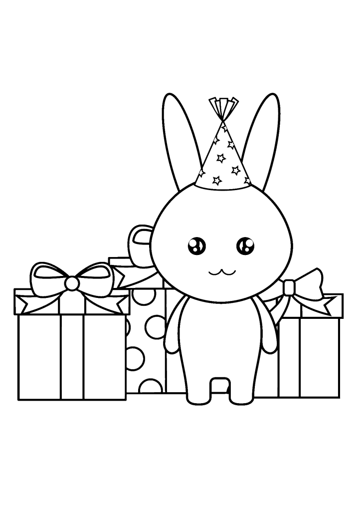 Happy Birthday Card With Cute Rabbit Coloring Page