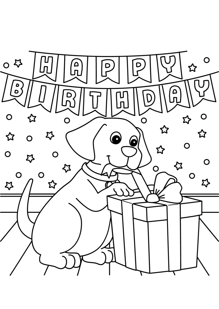 Happy Birthday Dog Image Coloring Page