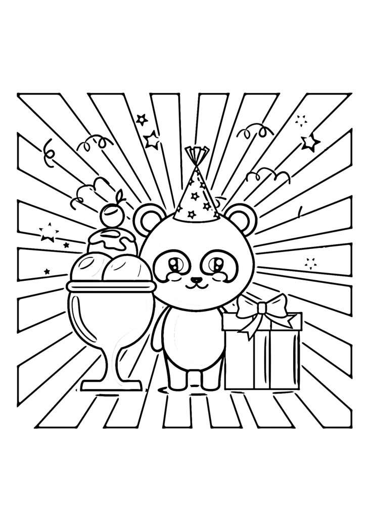 Happy Birthday Gift With Panda Bear Coloring Page