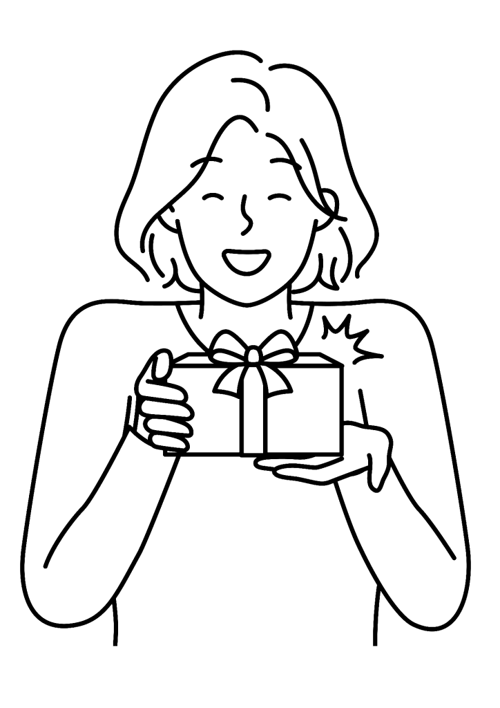 Happy Woman Holding Gift Box Coloring Page