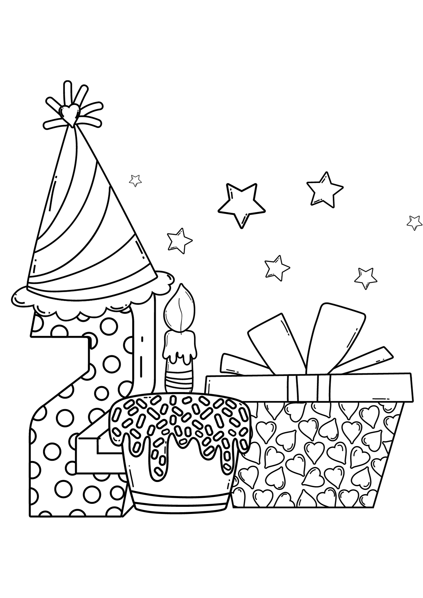Kids Birthday Cartoons Black And White Coloring Page