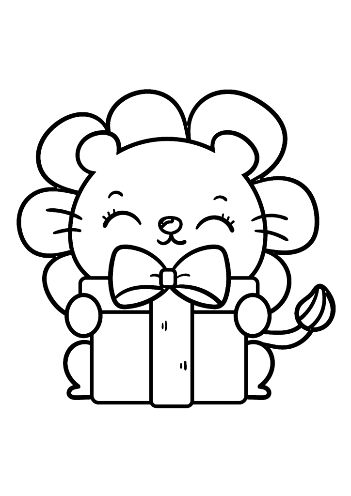 Lion And Birthday Gift Coloring Page