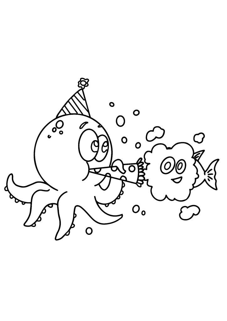 Octopus Feasting On Fish Coloring Page