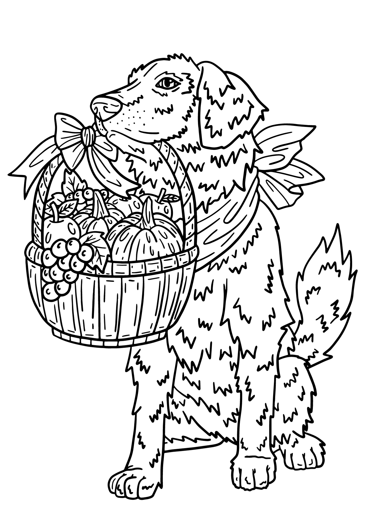 Thanksgiving Dog Carrying Harvest Coloring Page
