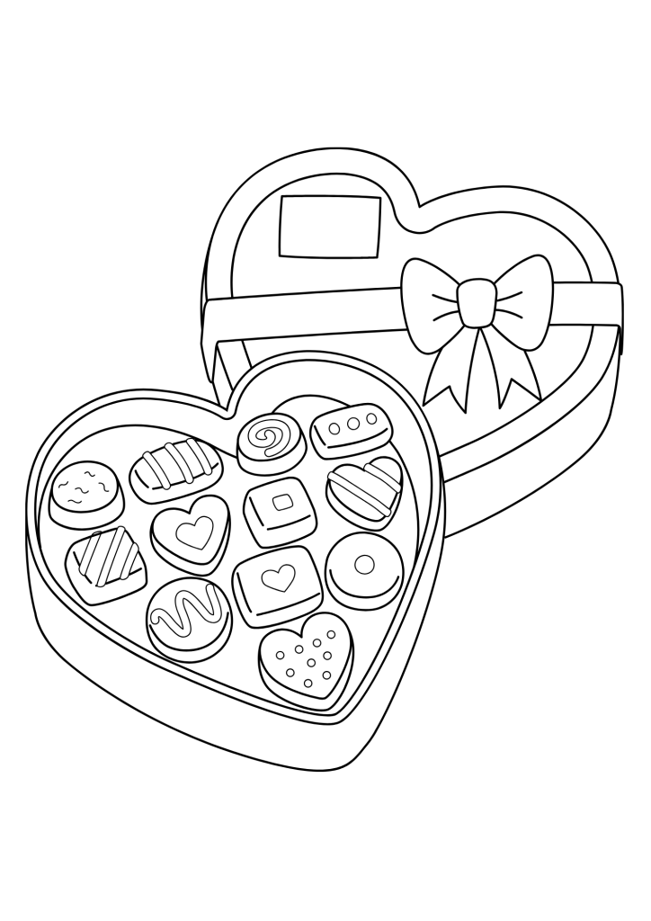 Valentine Heart Chocolate Coloring Page