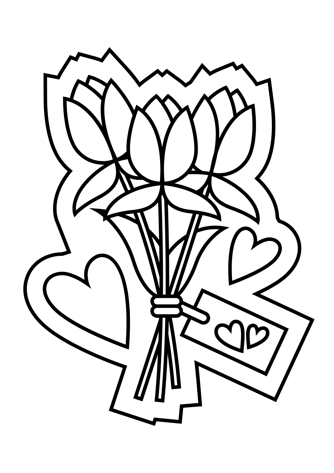 Valentine Heart Flowers Coloring Page