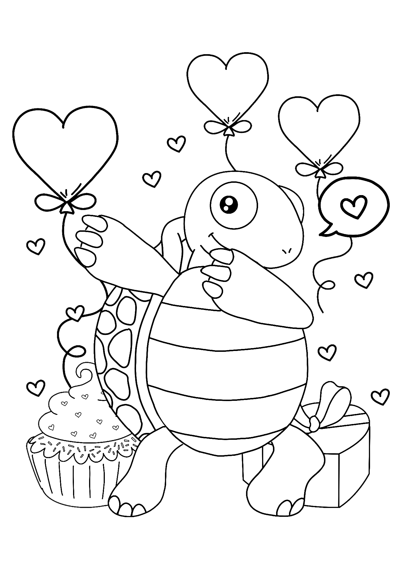 Valentine Heart Turtle Coloring Page