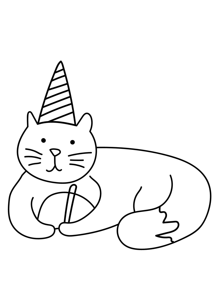 Cat Party Hand Drawn Coloring Page