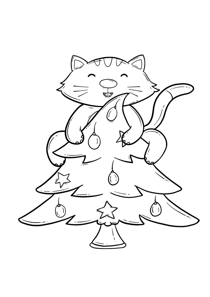 Cat Smile Christmas Tree Coloring Pages