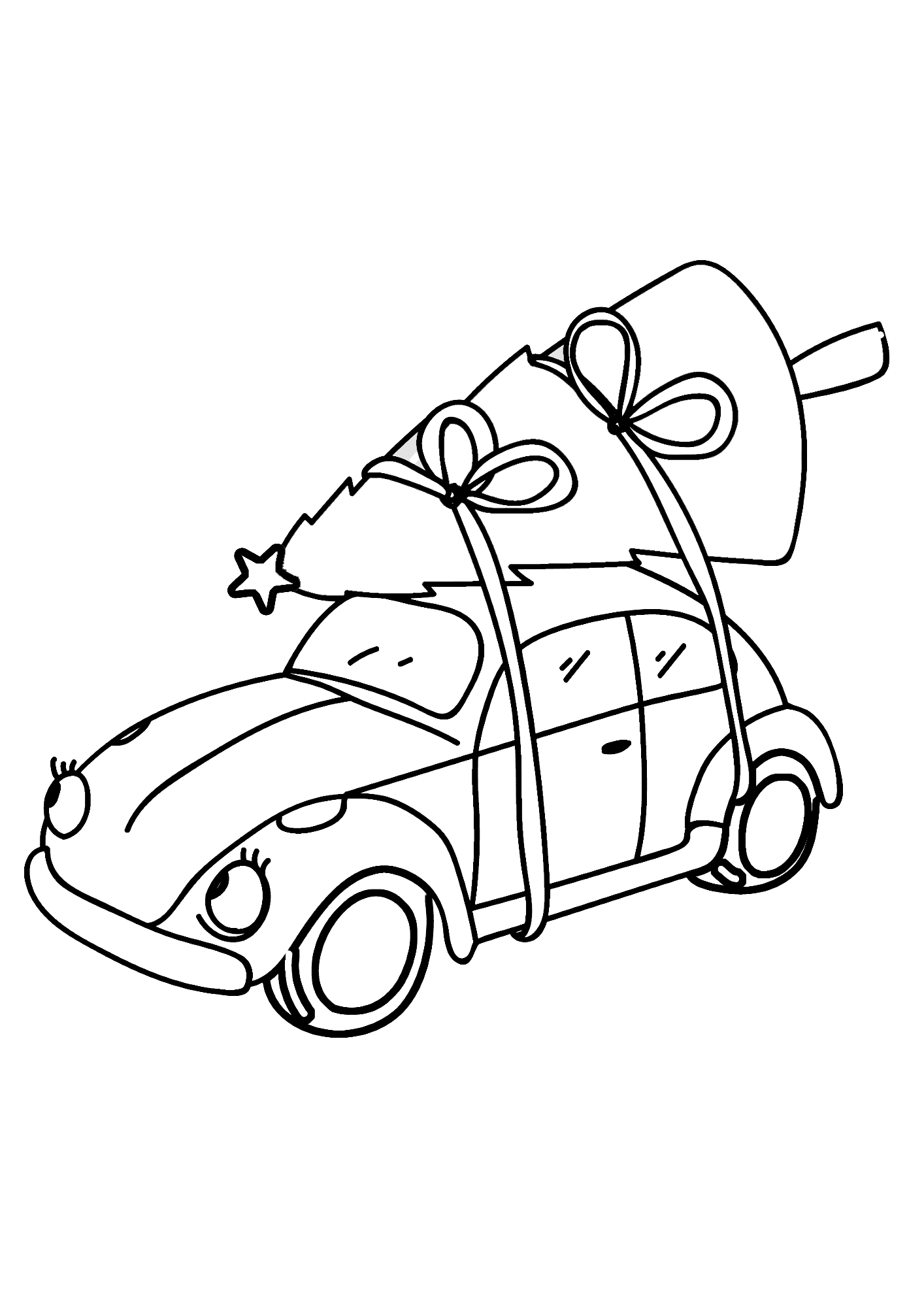 Christmas Tree With Car Coloring Pages