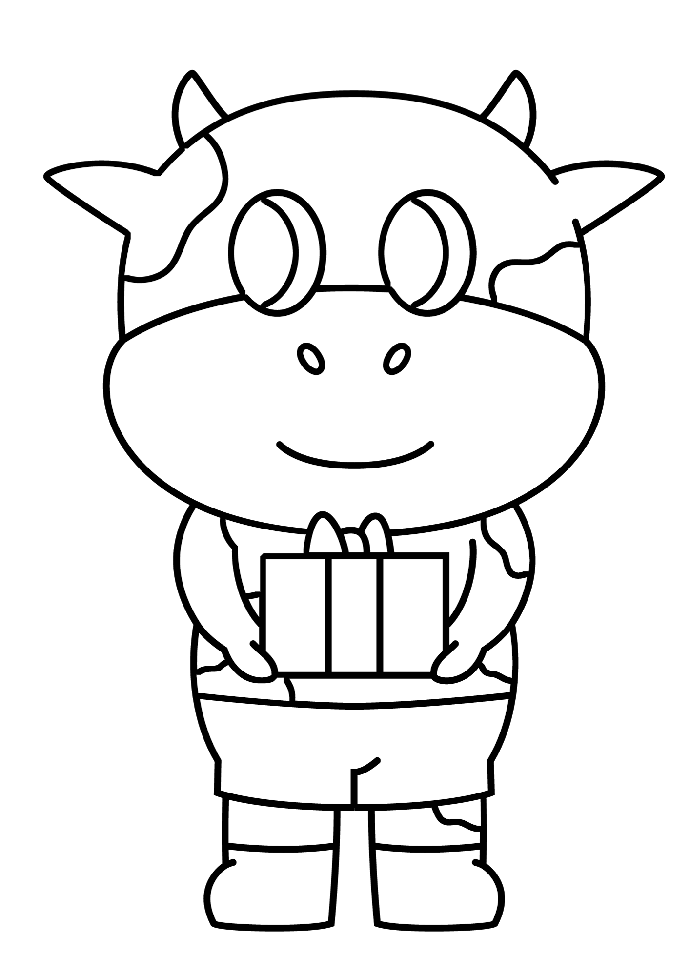 Cute Flutty Cow With A Gift Coloring Page
