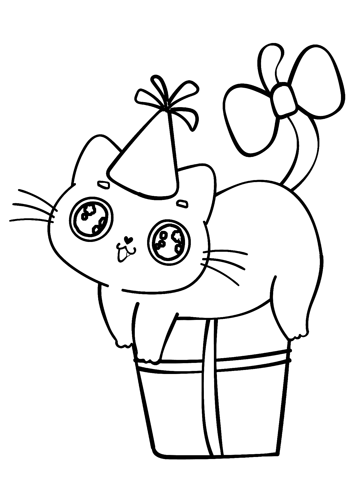 Cute Happy Birthday Cat Coloring Page
