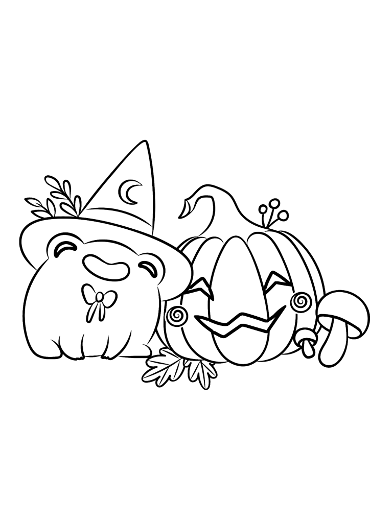 Frog And Pumkin Coloring Page