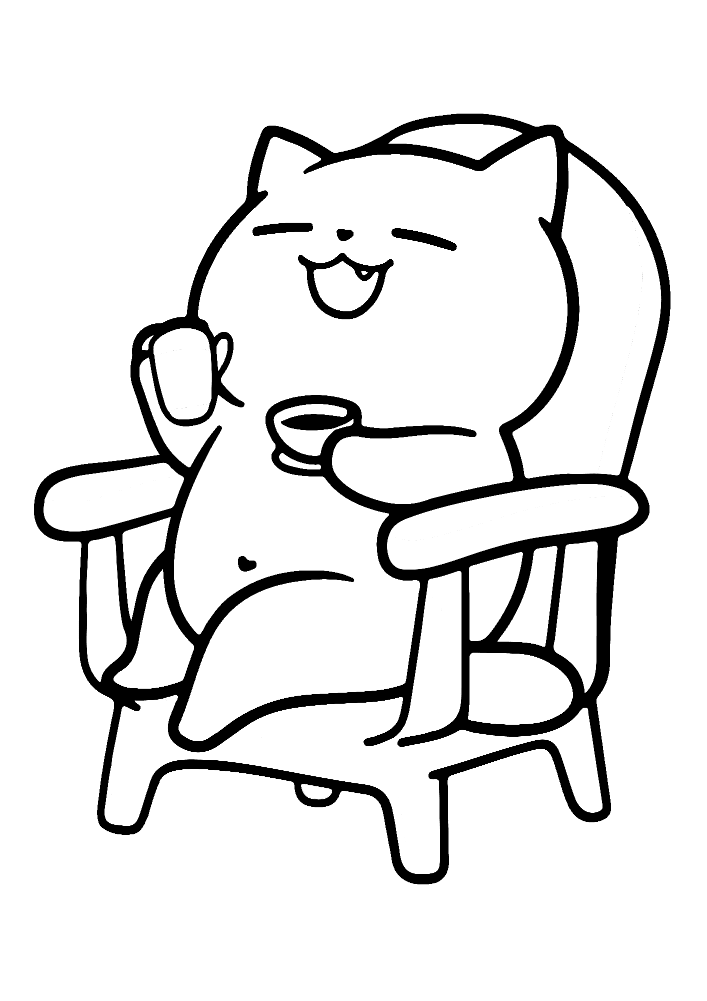 Funny Cat Happy Birthday Gift Coloring Page
