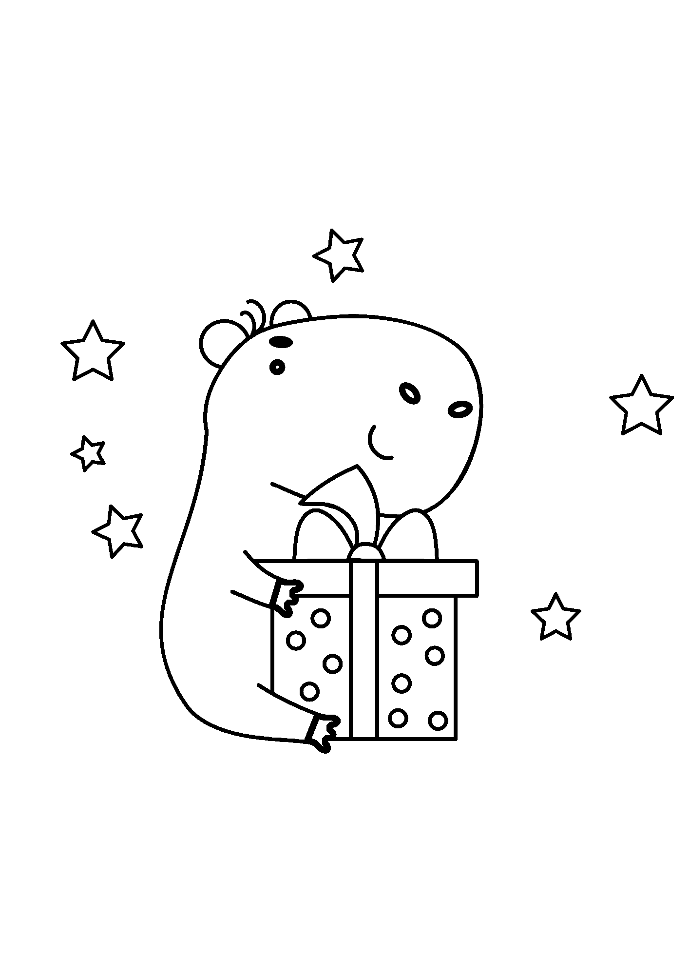 Happy Capybara In With Gift Coloring Page