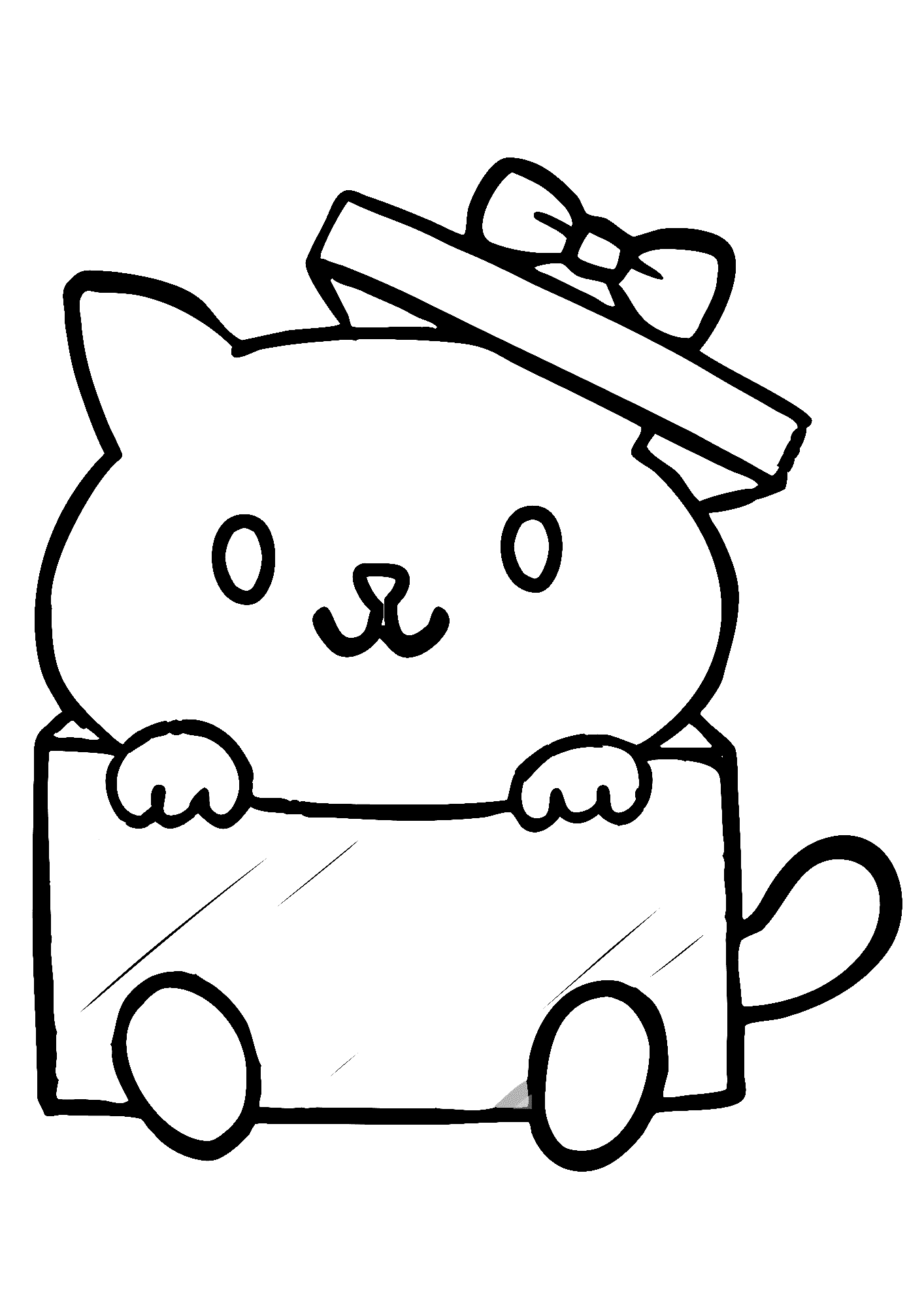 Happy Birthday Cat Gift Coloring Page