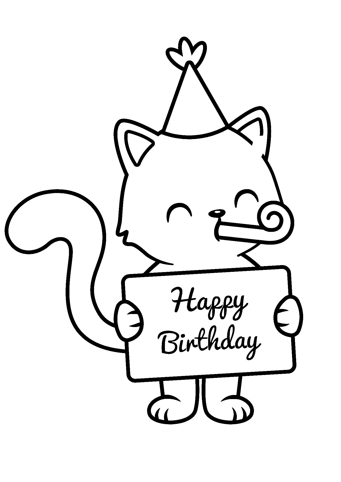 Happy Birthday Cat Images Coloring Page