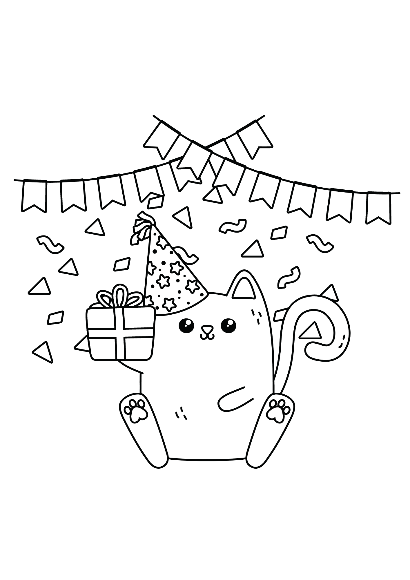 Happy Birthday Cat Pictures Free Coloring Page