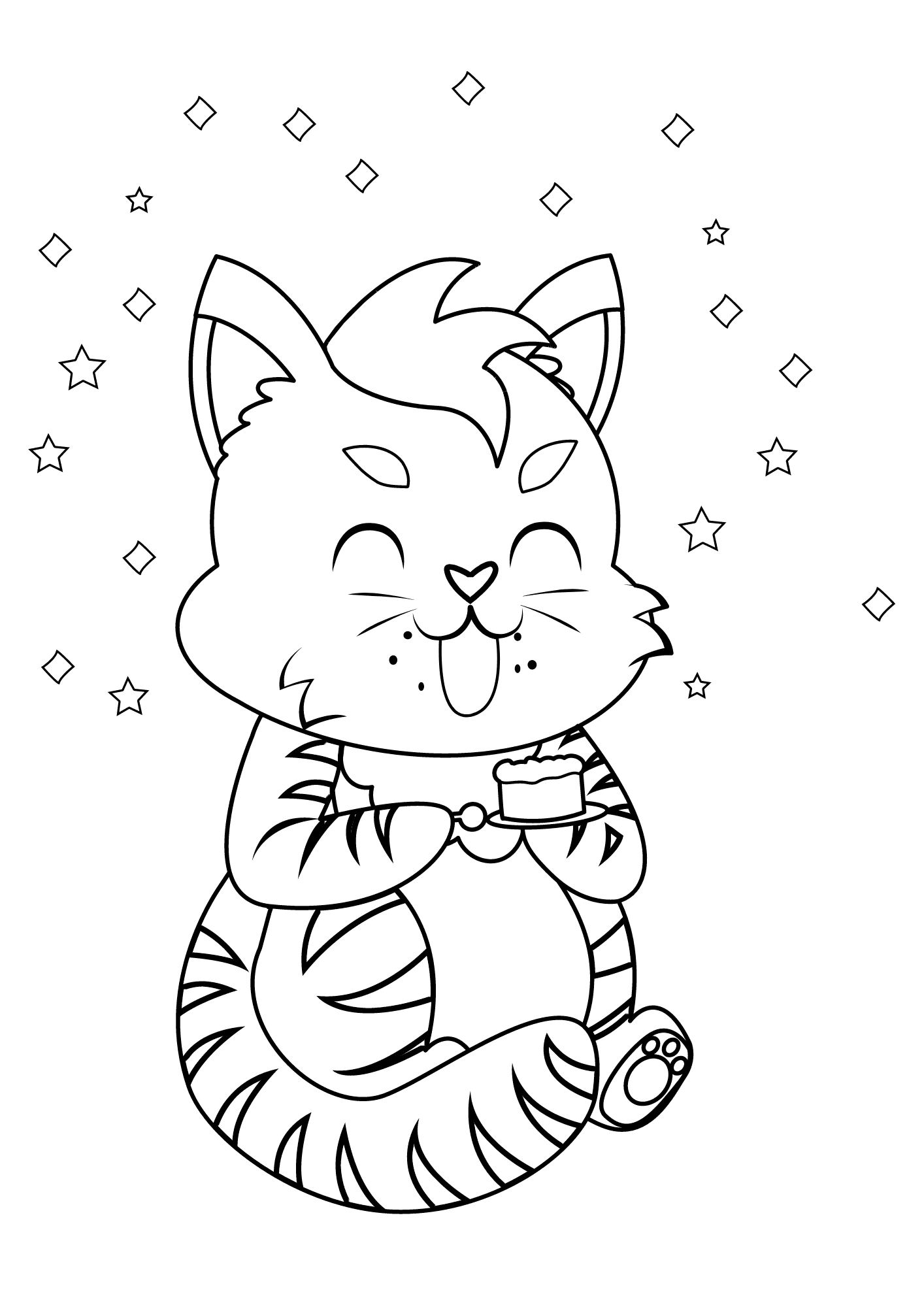 Happy Birthday Cat Wishes Coloring Page