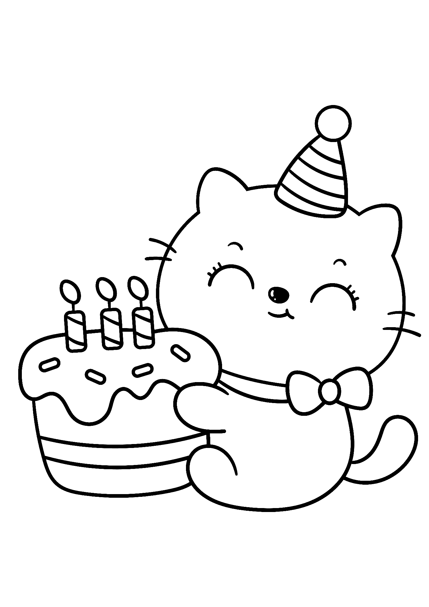 Happy Birthday Cats Funny Coloring Page