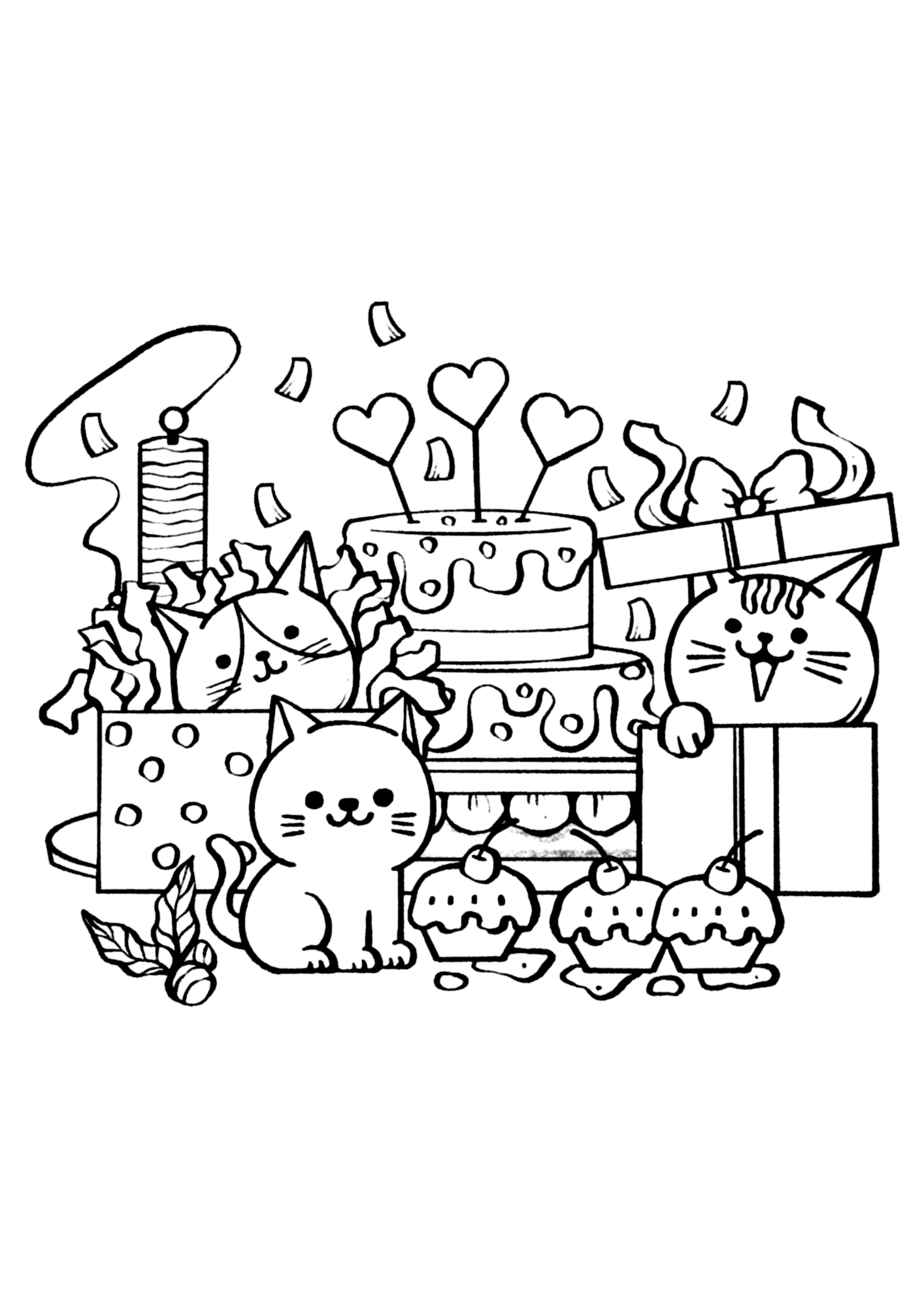 Happy Birthday Funny Cat Coloring Page