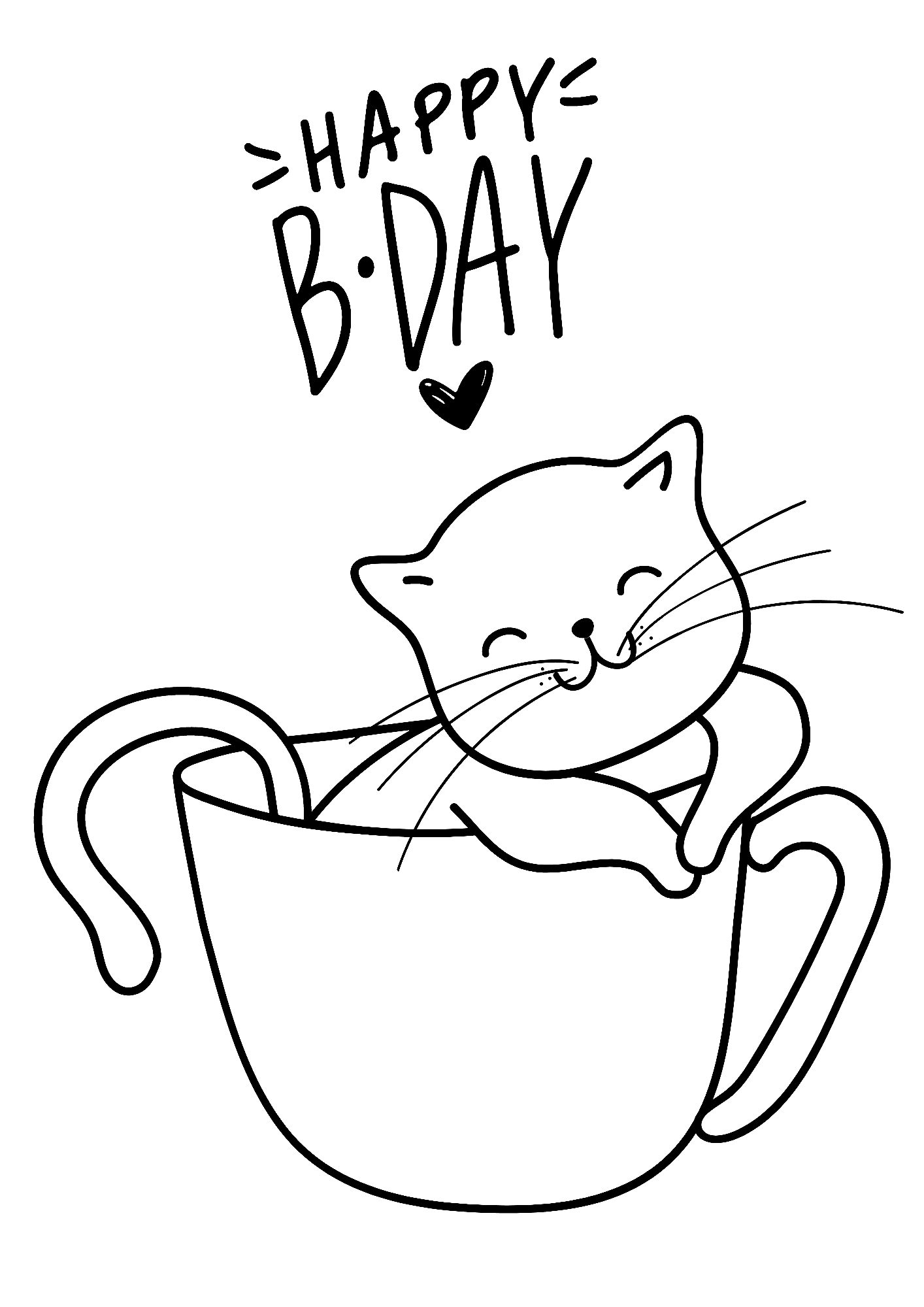 Happy Birthday Images With A Cat Coloring Page