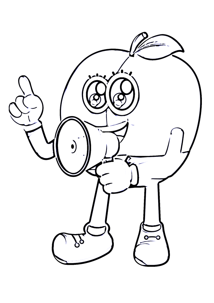 Apricot Character Holding A Megaphone Coloring Pages