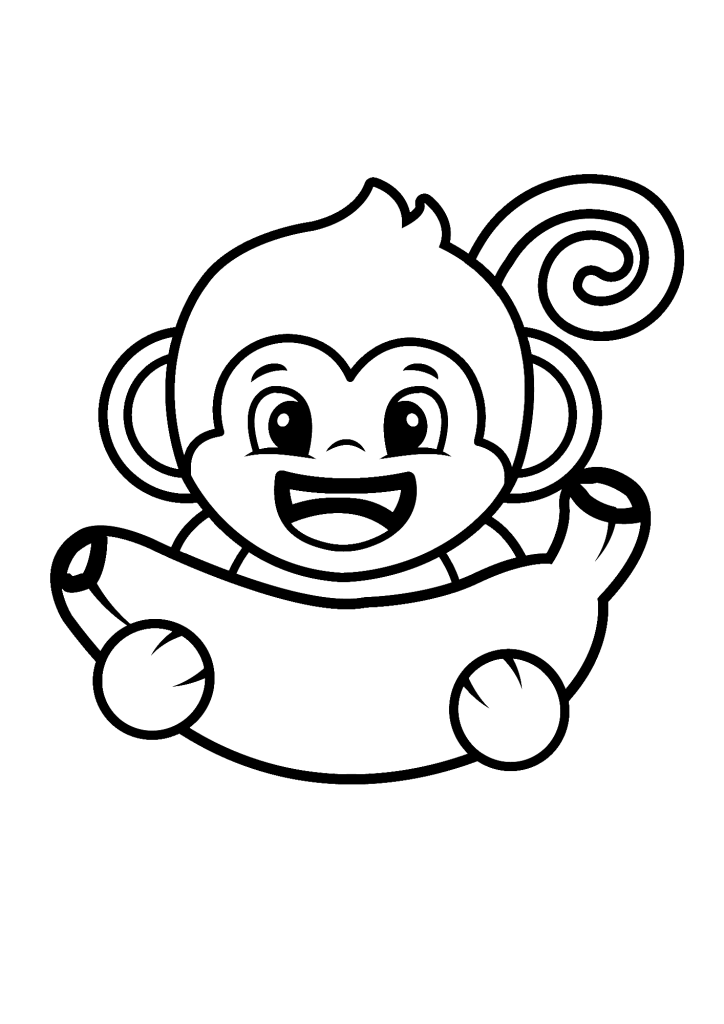 Bananas And Cute Monkey Coloring Pages