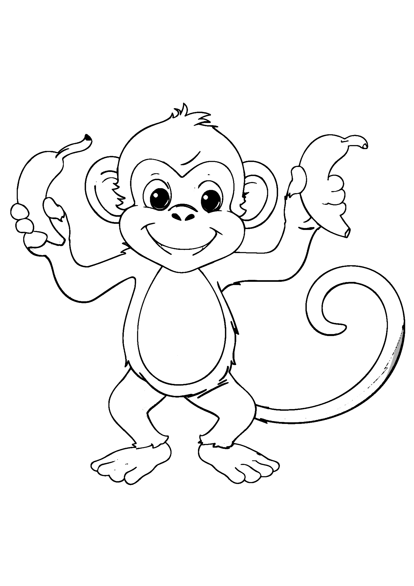 Cartoon Cute Monkey Holding A Banana Coloring Pages