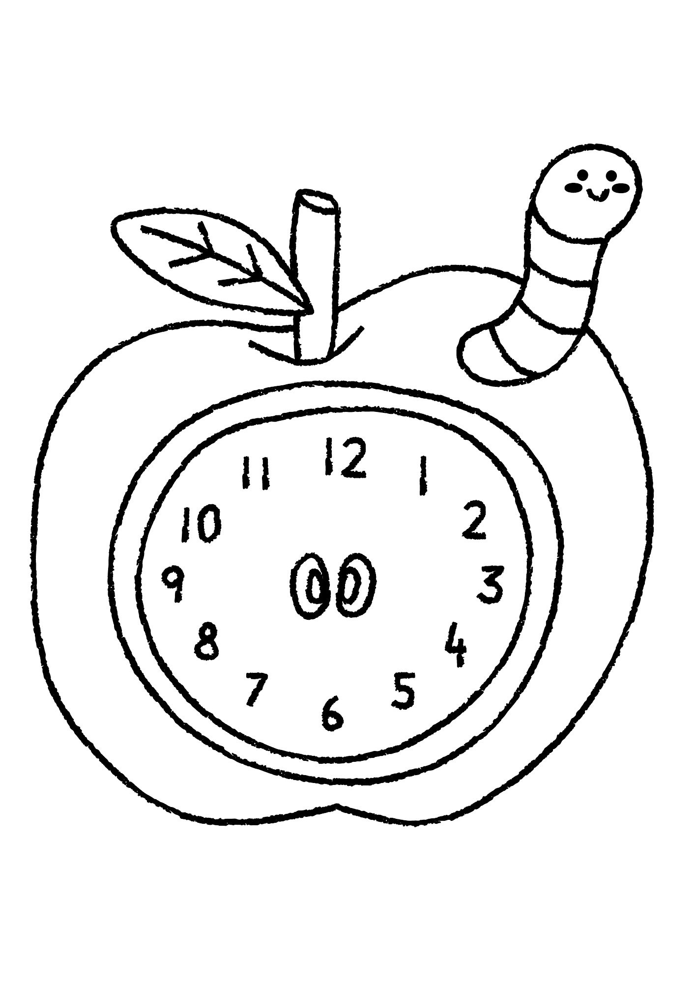 Cute Apple Clock Coloring Page