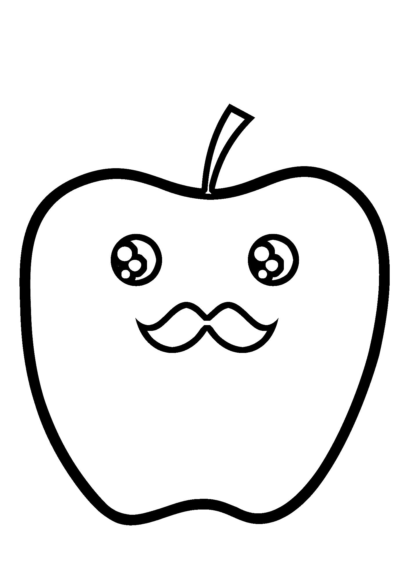 Cute Apple Illustration With Mustache Coloring Pages