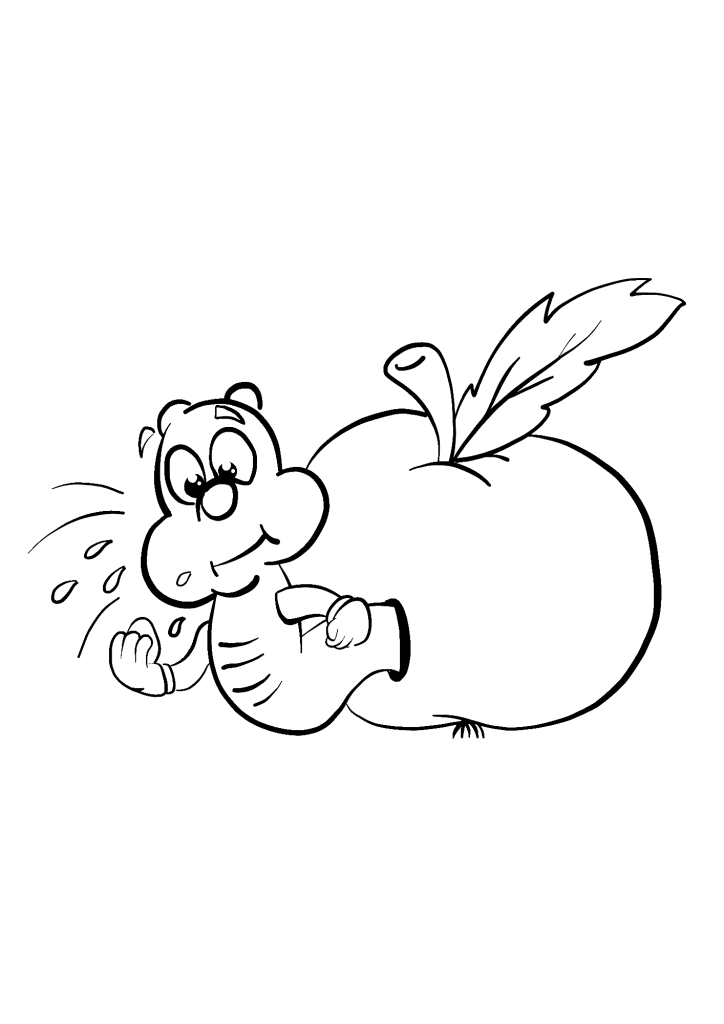 Worm Eating Apple Coloring Pages