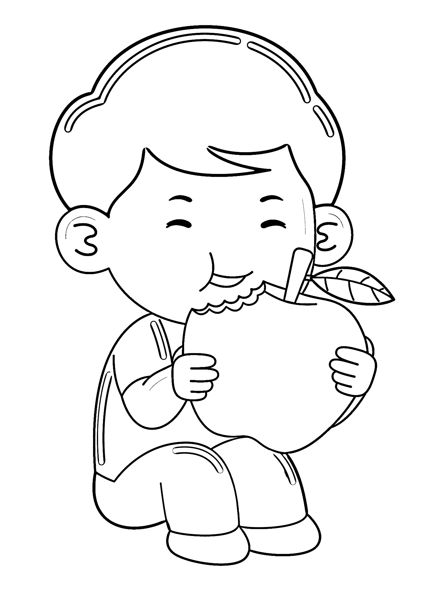 Boy Kids Eating Apple Coloring Pages