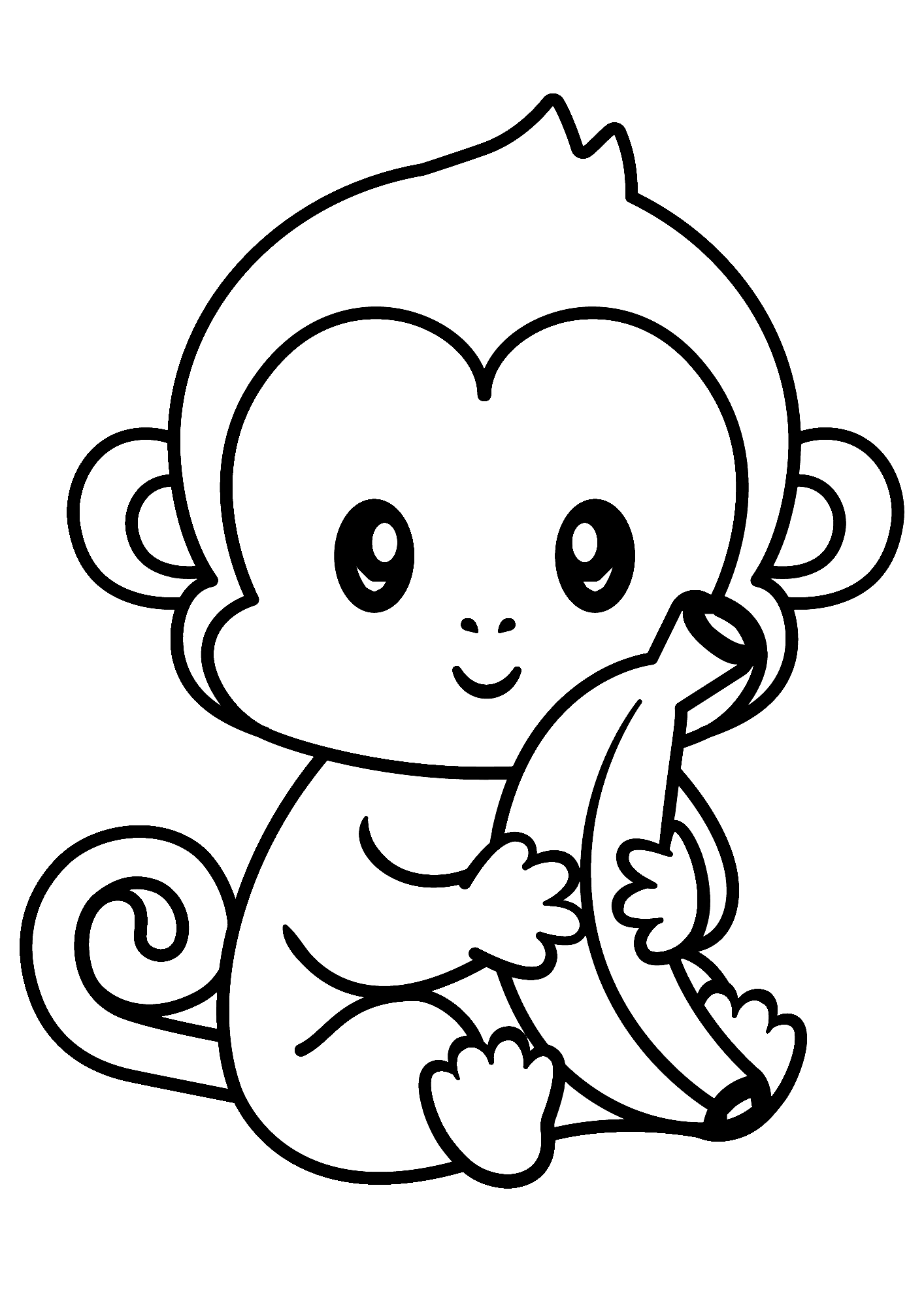 Cute Monkey And Banana Coloring Pages